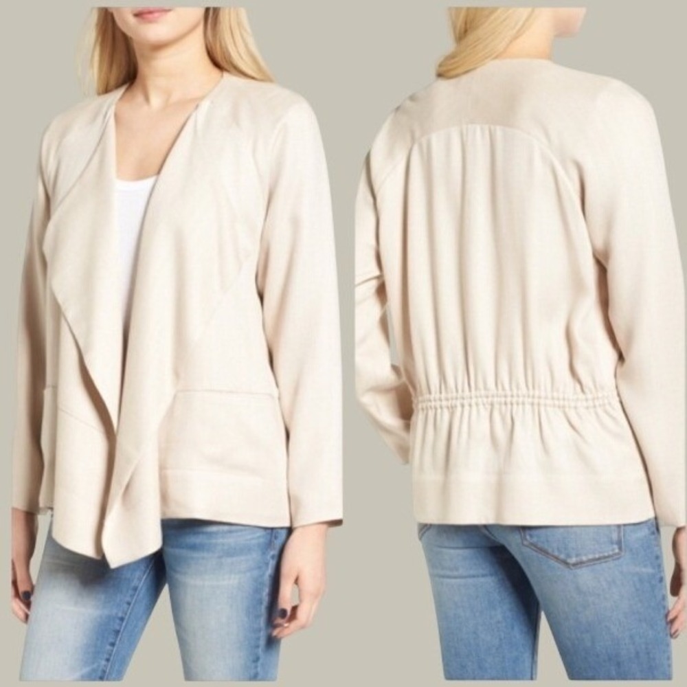ASTR The Label Open Front Drape Jacket Women S Beige Office Minimalist Layering
